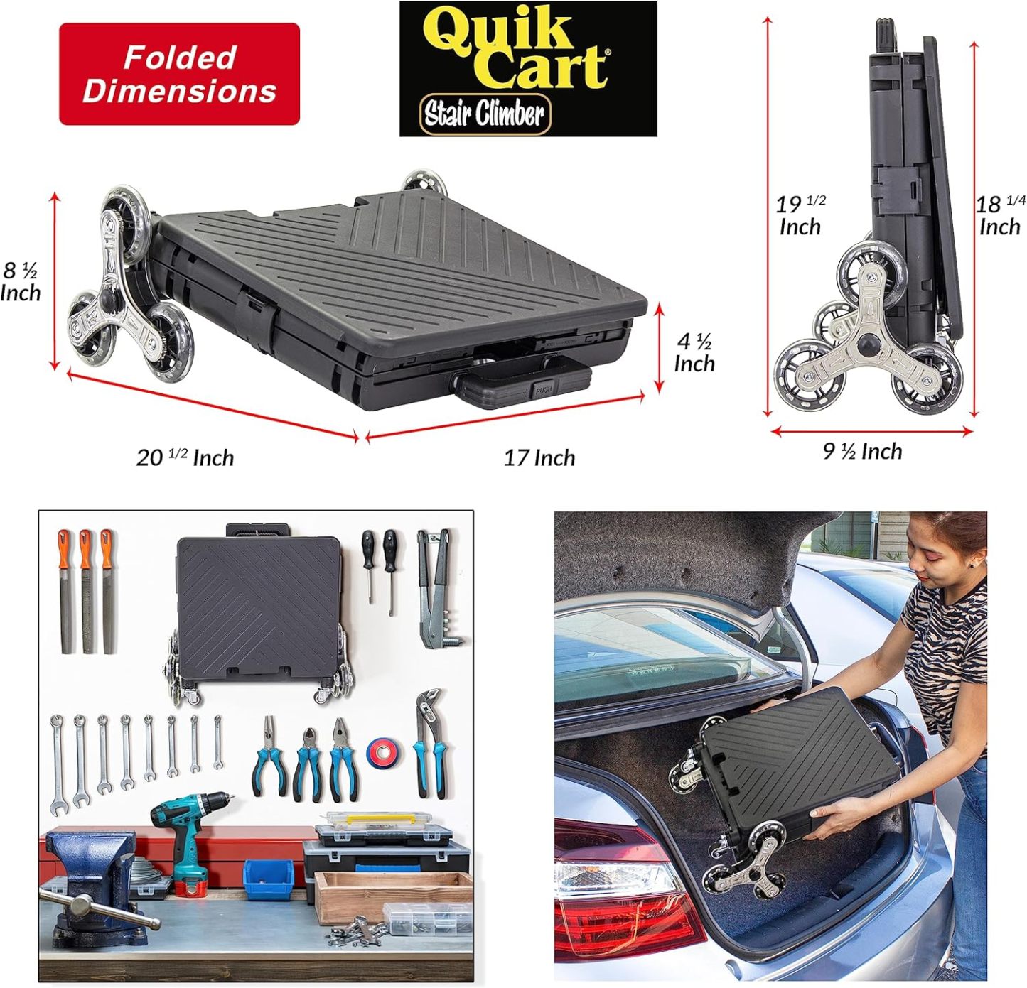 🎉𝗧𝗼𝗱𝗮𝘆'𝘀 𝗦𝗽𝗲𝗰𝗶𝗮𝗹𝘀💝Buy 2 Get 2 Free ✨Cart Stair Climber Multi-Purpose Rolling Crate w/ Swing Lid