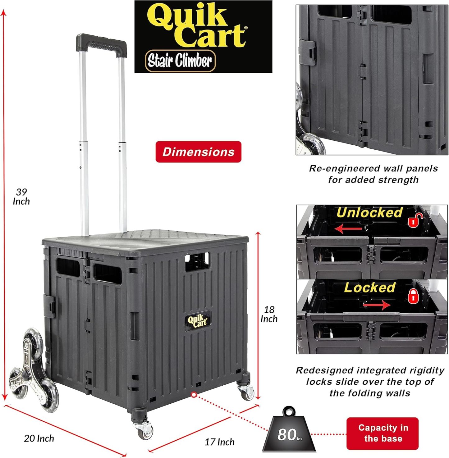🎉𝗧𝗼𝗱𝗮𝘆'𝘀 𝗦𝗽𝗲𝗰𝗶𝗮𝗹𝘀💝Buy 2 Get 2 Free ✨Cart Stair Climber Multi-Purpose Rolling Crate w/ Swing Lid
