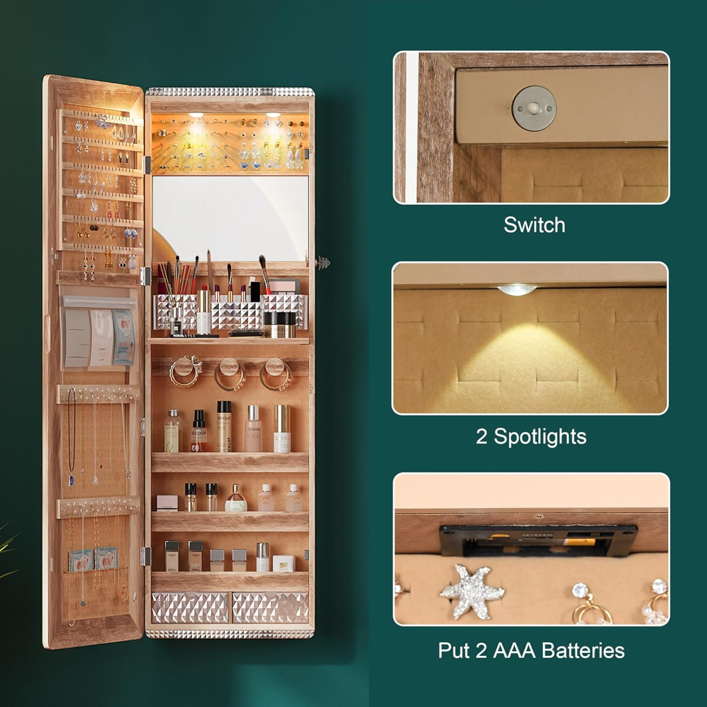 💥2025 Mother's Day Gifts 💖LED Mirror Jewelry Cabinet with RGB Lights