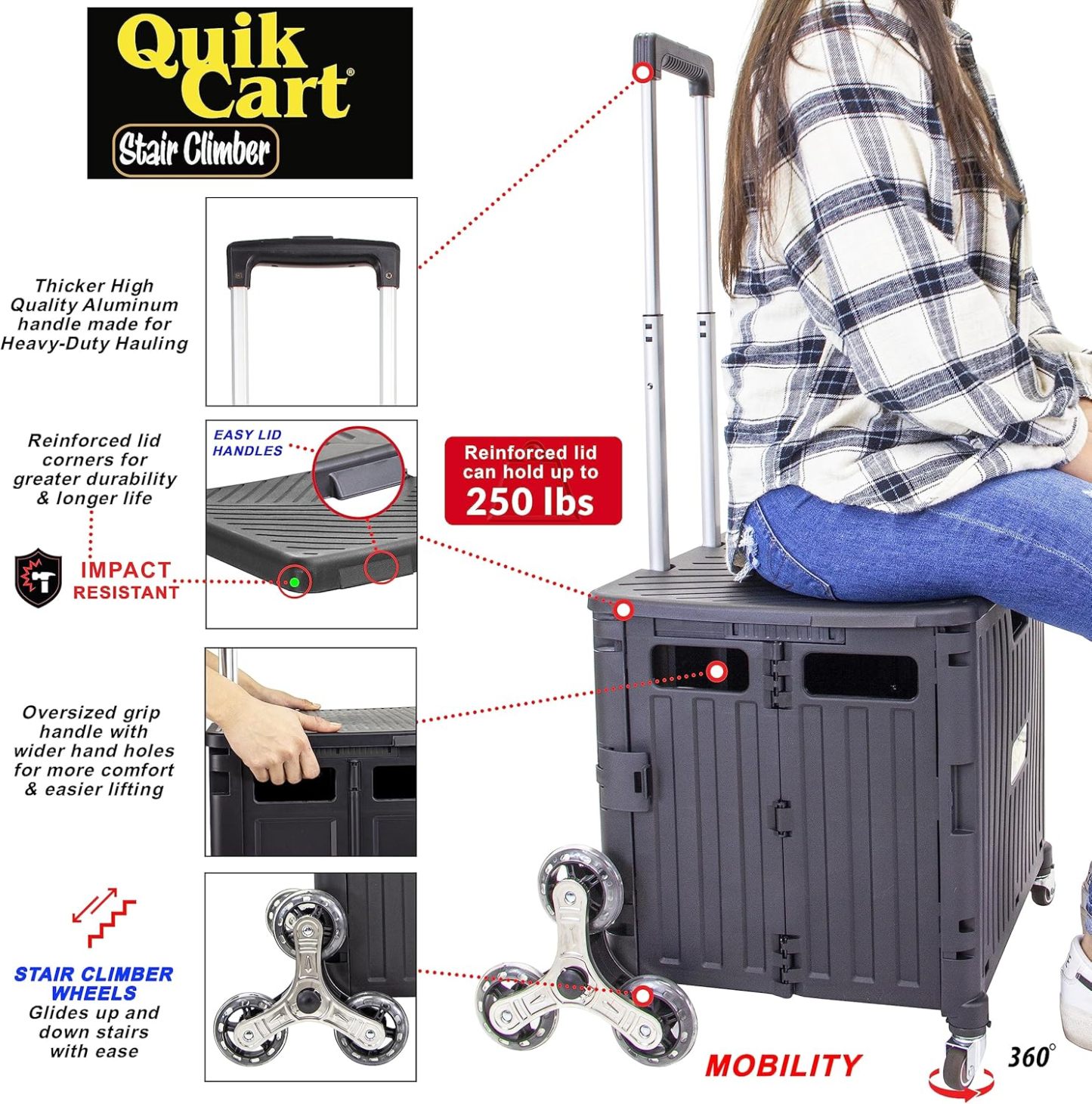 🎉𝗧𝗼𝗱𝗮𝘆'𝘀 𝗦𝗽𝗲𝗰𝗶𝗮𝗹𝘀💝Buy 2 Get 2 Free ✨Cart Stair Climber Multi-Purpose Rolling Crate w/ Swing Lid