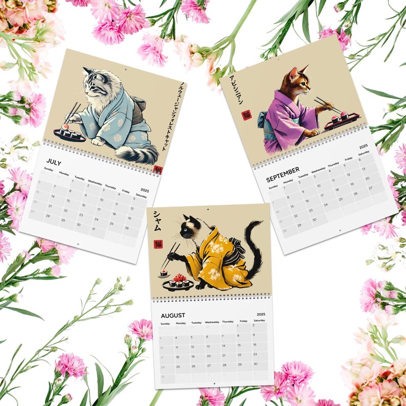🐱'Cats in Kimonos Eating Sushi' Calendar2025🍱