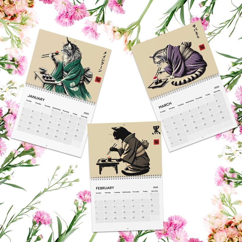 🐱'Cats in Kimonos Eating Sushi' Calendar2025🍱