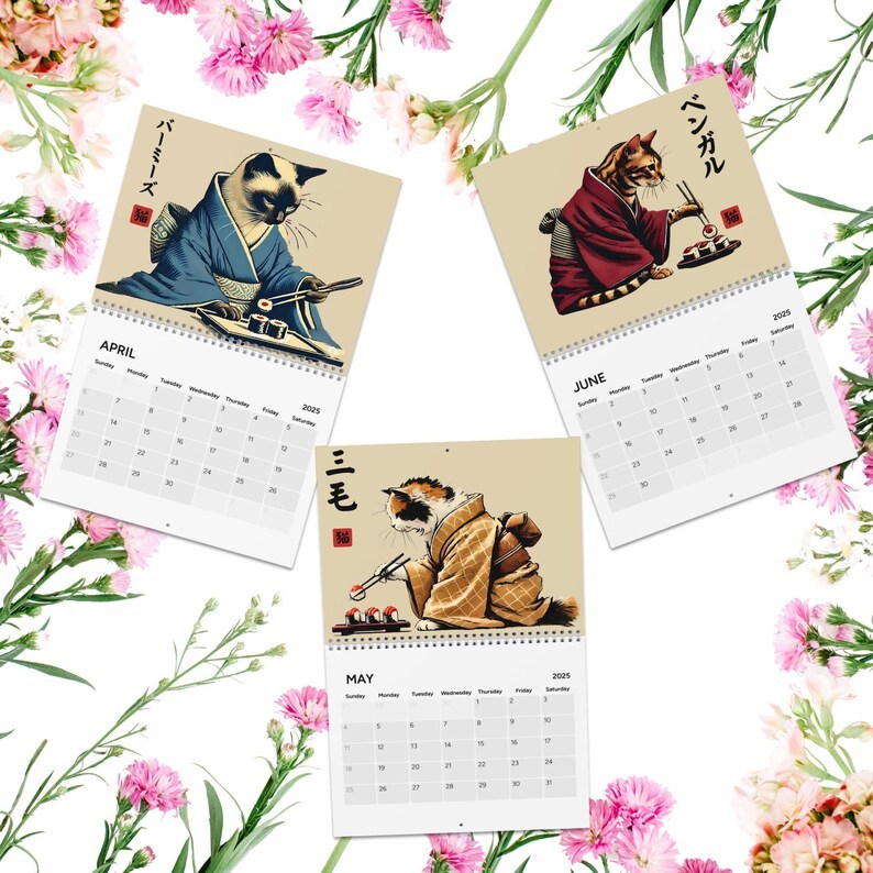 🐱'Cats in Kimonos Eating Sushi' Calendar2025🍱