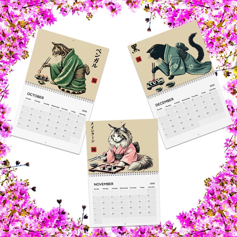 🐱'Cats in Kimonos Eating Sushi' Calendar2025🍱