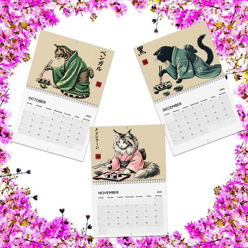 🐱'Cats in Kimonos Eating Sushi' Calendar2025🍱