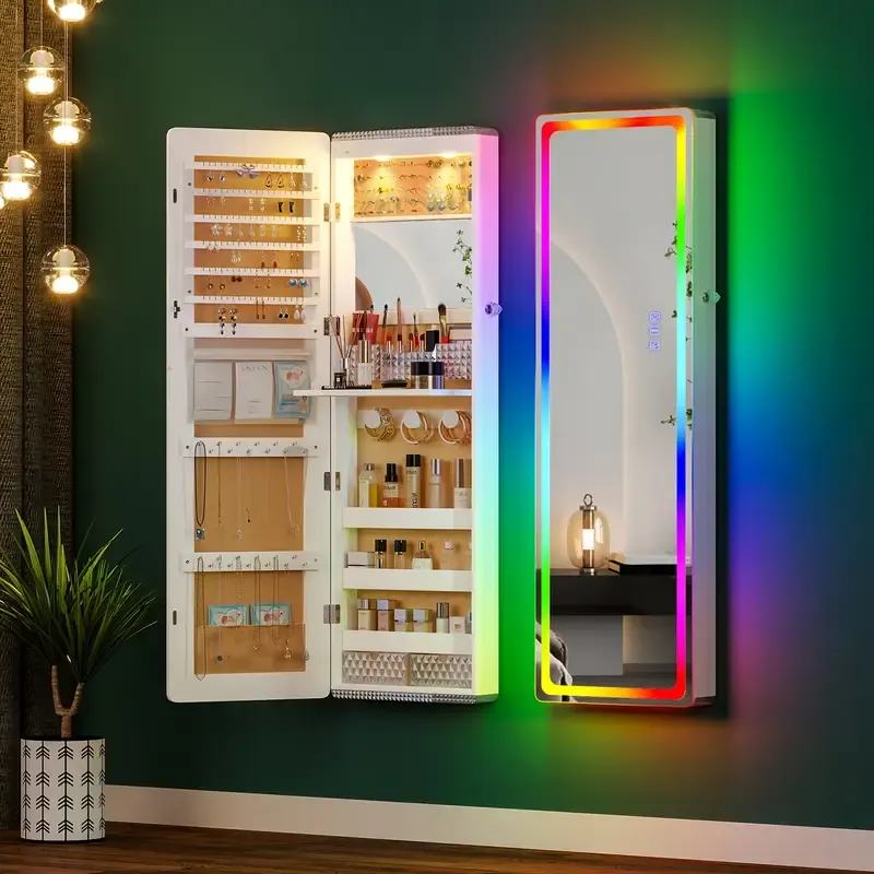 💥2025 Mother's Day Gifts 💖LED Mirror Jewelry Cabinet with RGB Lights