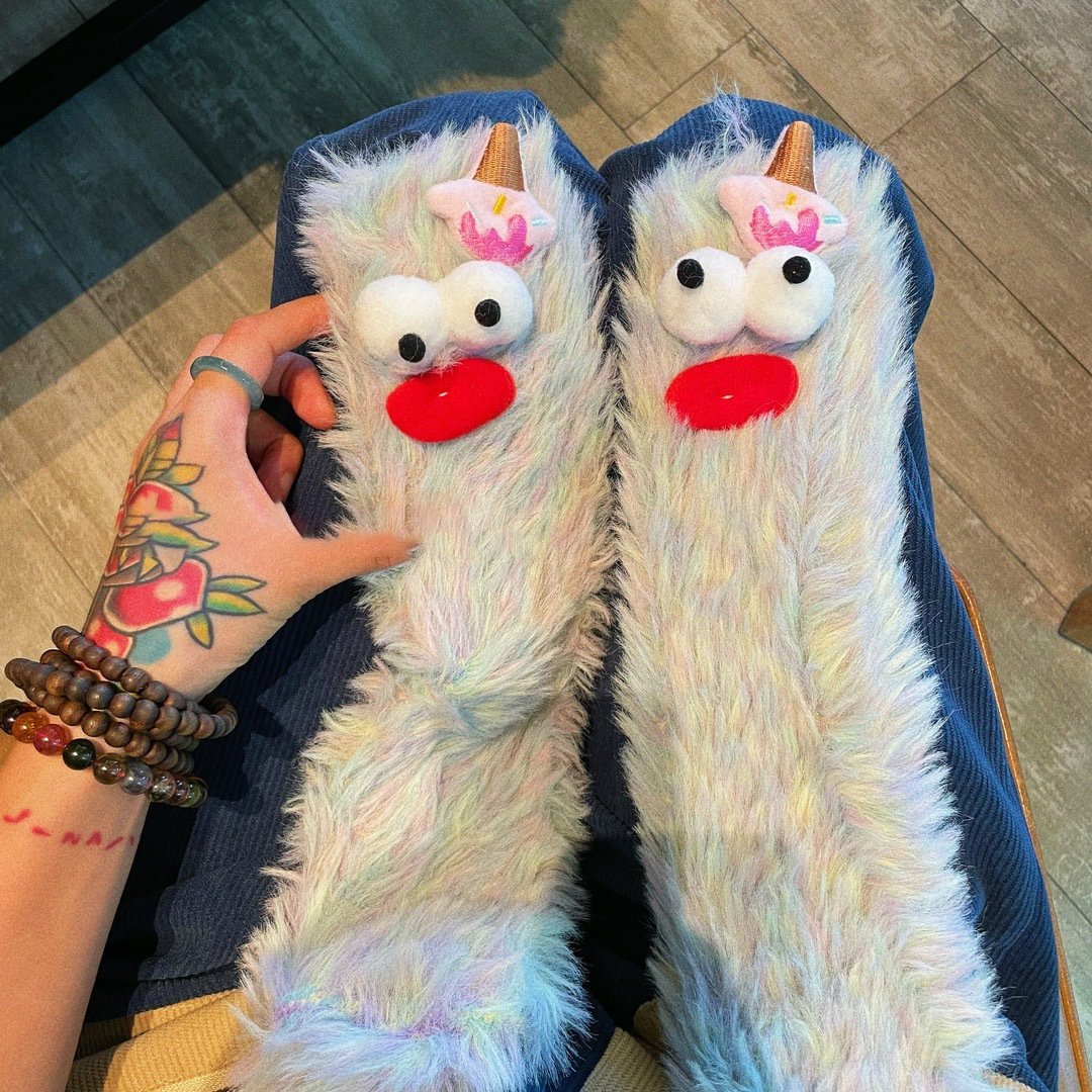 Unleash the Cuteness❄️: Warm & Cozy Fluffy Cartoon Monster Socks on Sale! 🧦👾