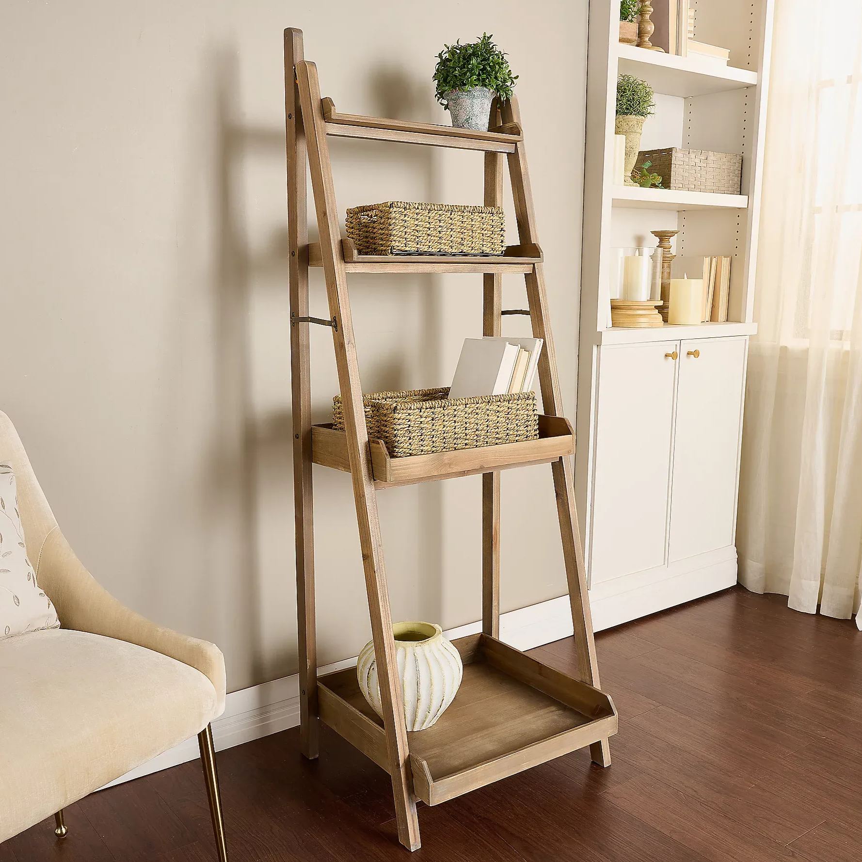 💝𝗧𝗼𝗱𝗮𝘆'𝘀 𝗦𝗽𝗲𝗰𝗶𝗮𝗹𝘀💝Buy 2 Get 2 Free💥Wood Ladder with Set of 2 Baskets