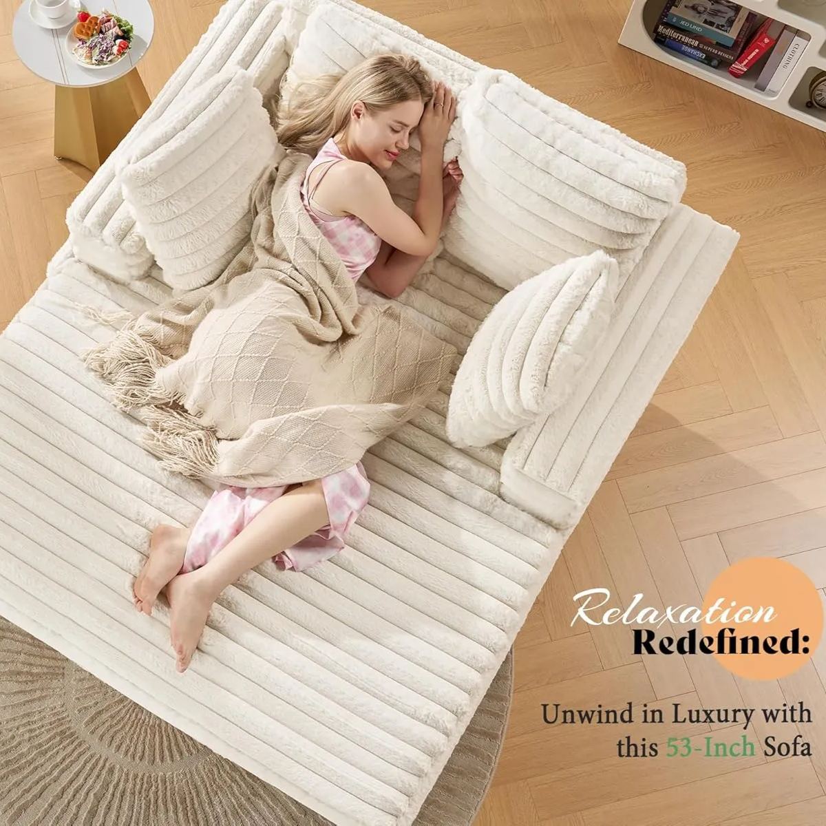 🎉Last day clearance sale💝Plush Sleeper Chaise Lounge - Upholstered Sofa Bed with Soft Throw Pillows