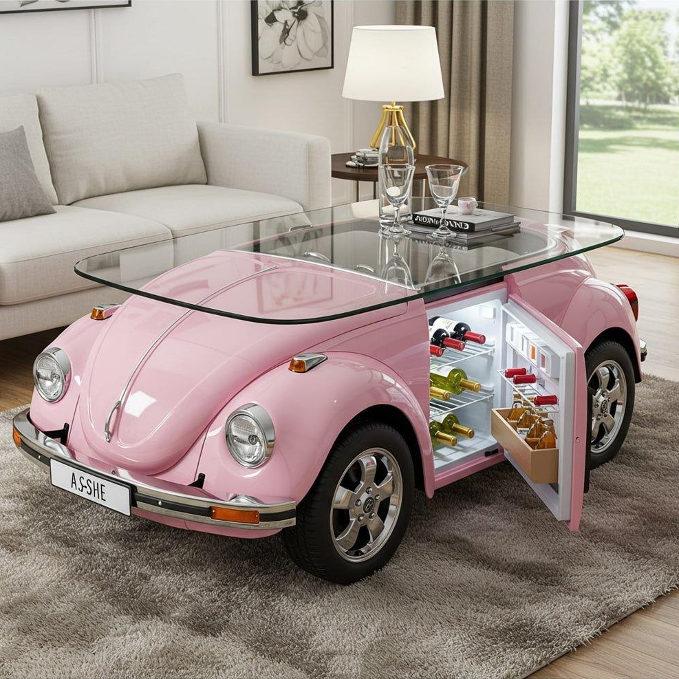 🚗Beetle Inspired Coffee Table with Built-In Fridge: Cool & Creative Home Decor🤩