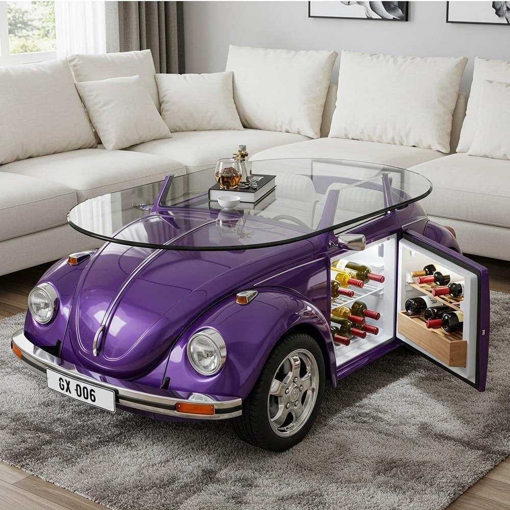 🚗Beetle Inspired Coffee Table with Built-In Fridge: Cool & Creative Home Decor🤩
