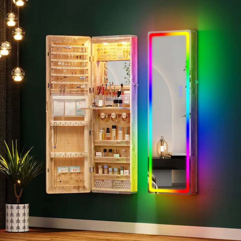 💥2025 Mother's Day Gifts 💖LED Mirror Jewelry Cabinet with RGB Lights