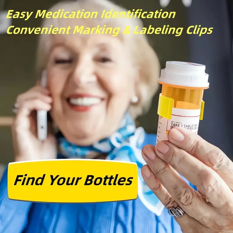 💊Easy-to-Use Pill Bottle Clips with Marker-🧓 for Quick Identification & Organization