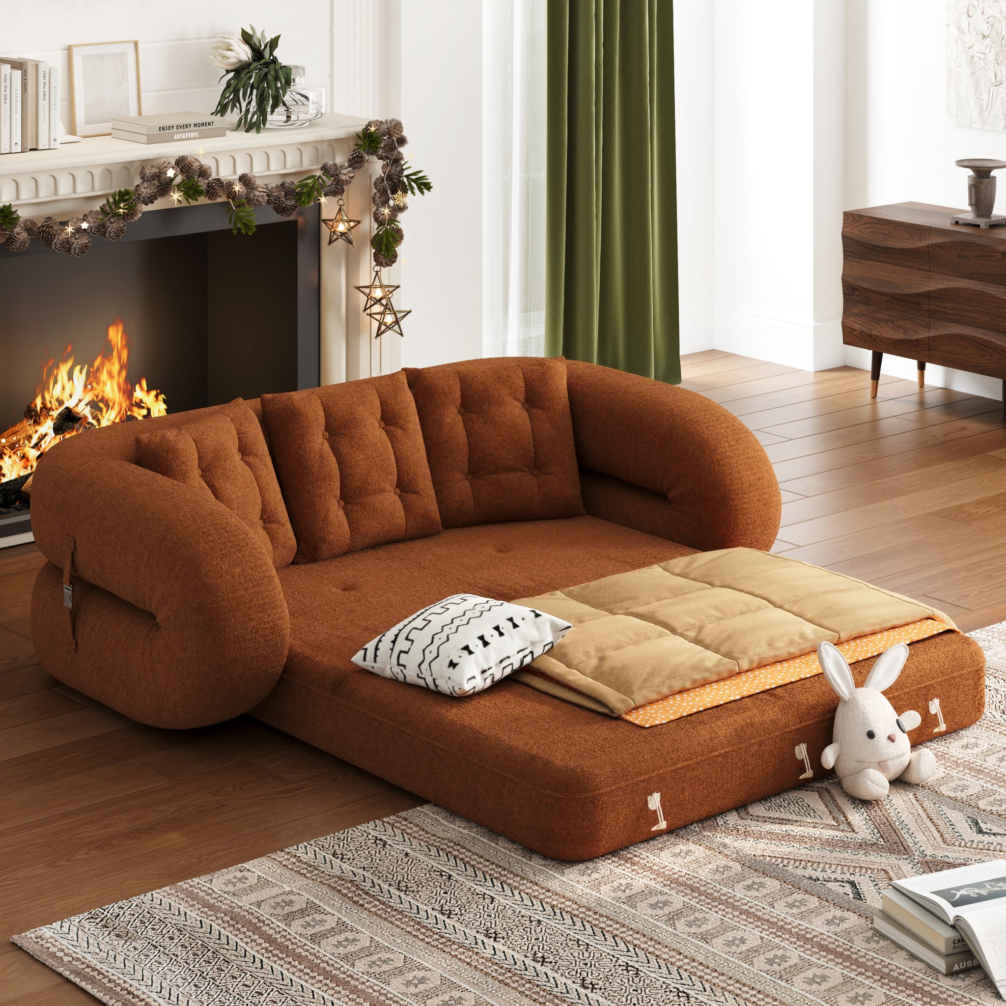 🔥【Factory direct sales】🔥Last day limited time offer⚡King 3-Seater Velvet Convertible Futon Sofa Bed - Bring comfort home💖