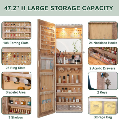 💥2025 Mother's Day Gifts 💖LED Mirror Jewelry Cabinet with RGB Lights