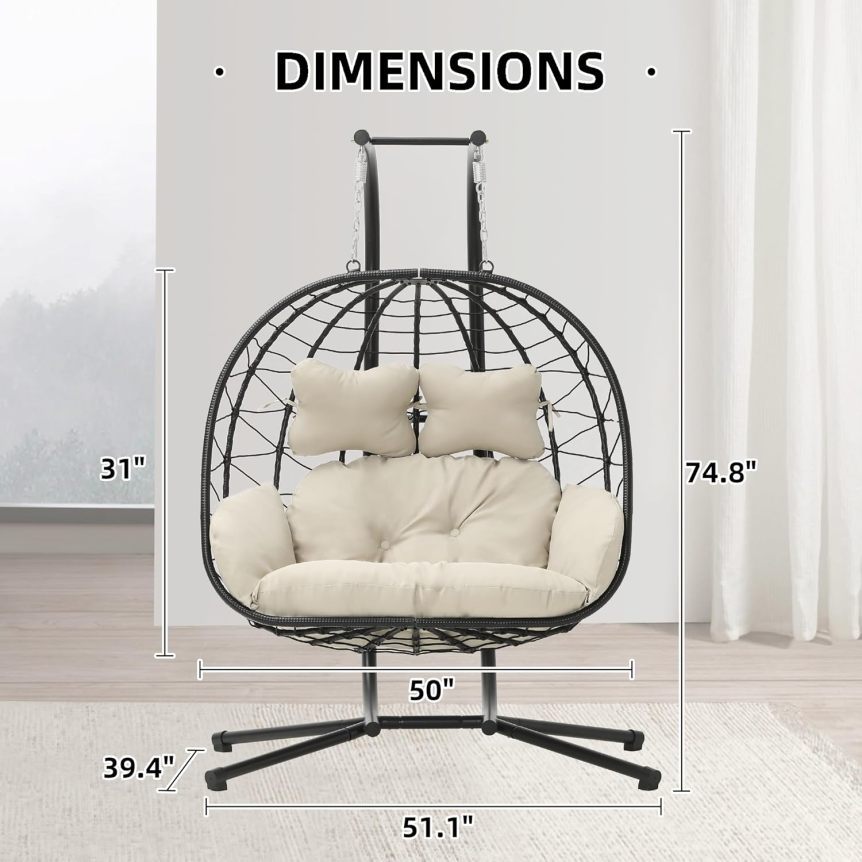 🔥HOT SALE NOW!!!💝Buy 2 Get 2 Free✨Double Wicker Swing Egg Chair Indoor Outdoor