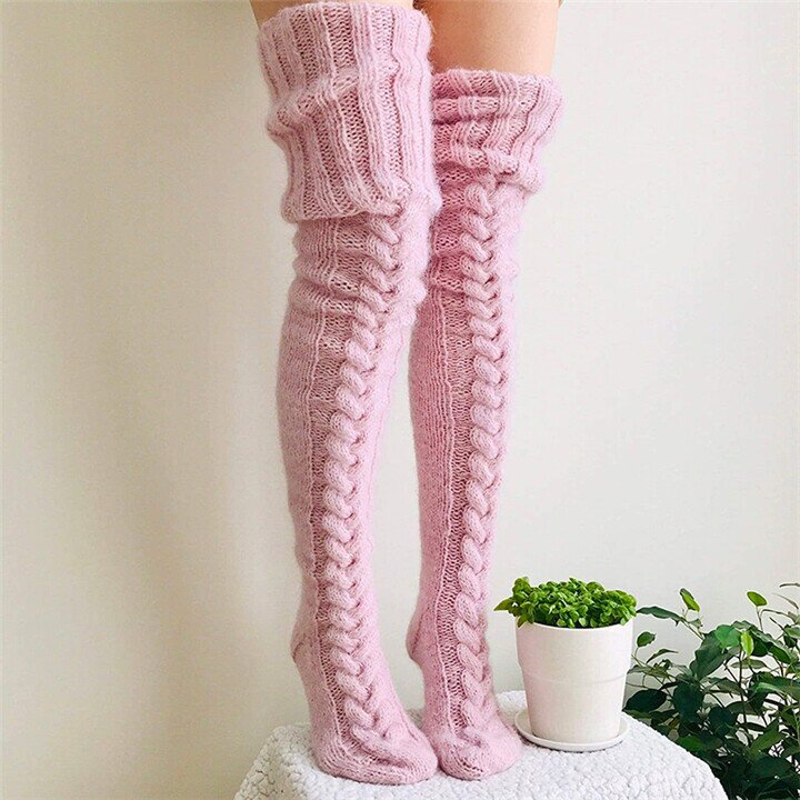 Warm Over Knee Extra Long Knitted Socks-Pink Laura