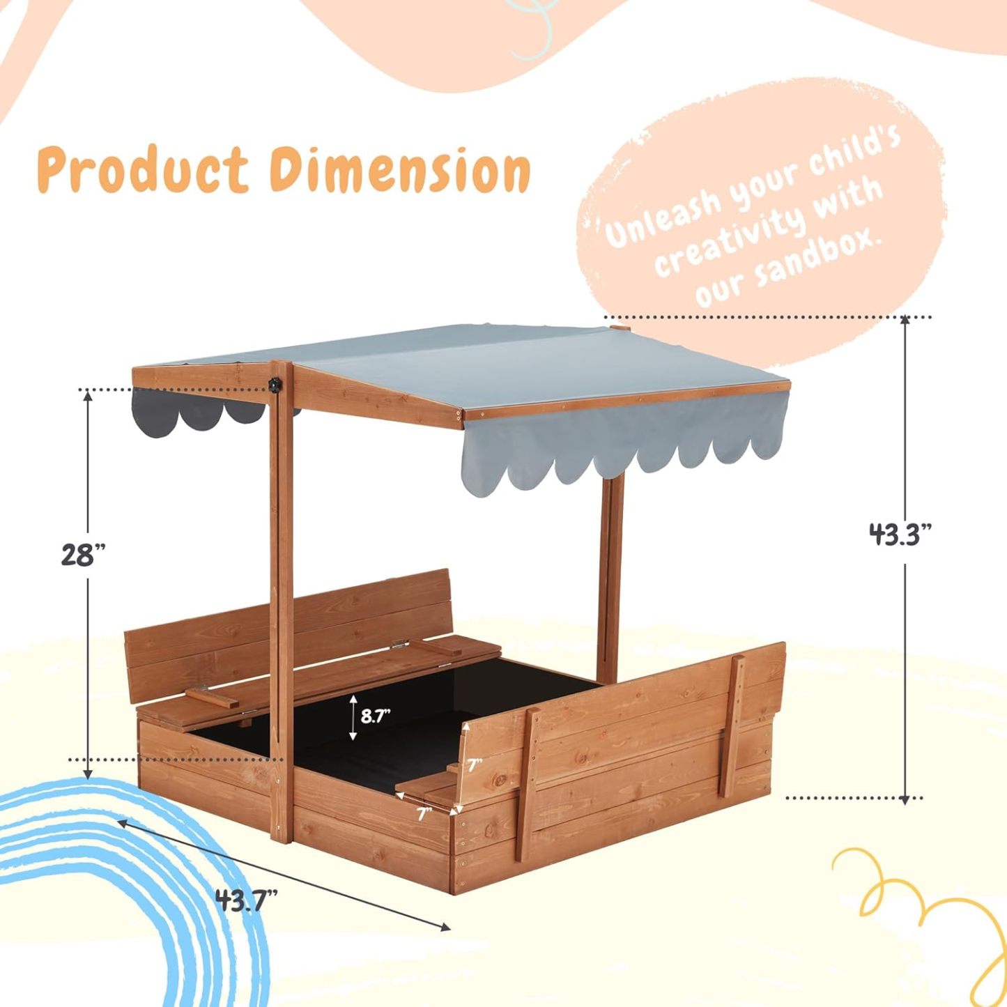 💝Summer Hot Sale ONLY $29!!!🏖️Outdoor Kids Sandbox with Cover