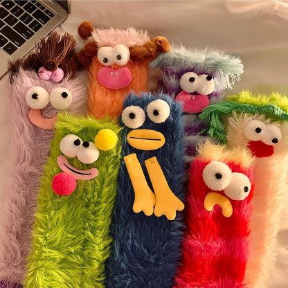 Unleash the Cuteness❄️: Warm & Cozy Fluffy Cartoon Monster Socks on Sale! 🧦👾