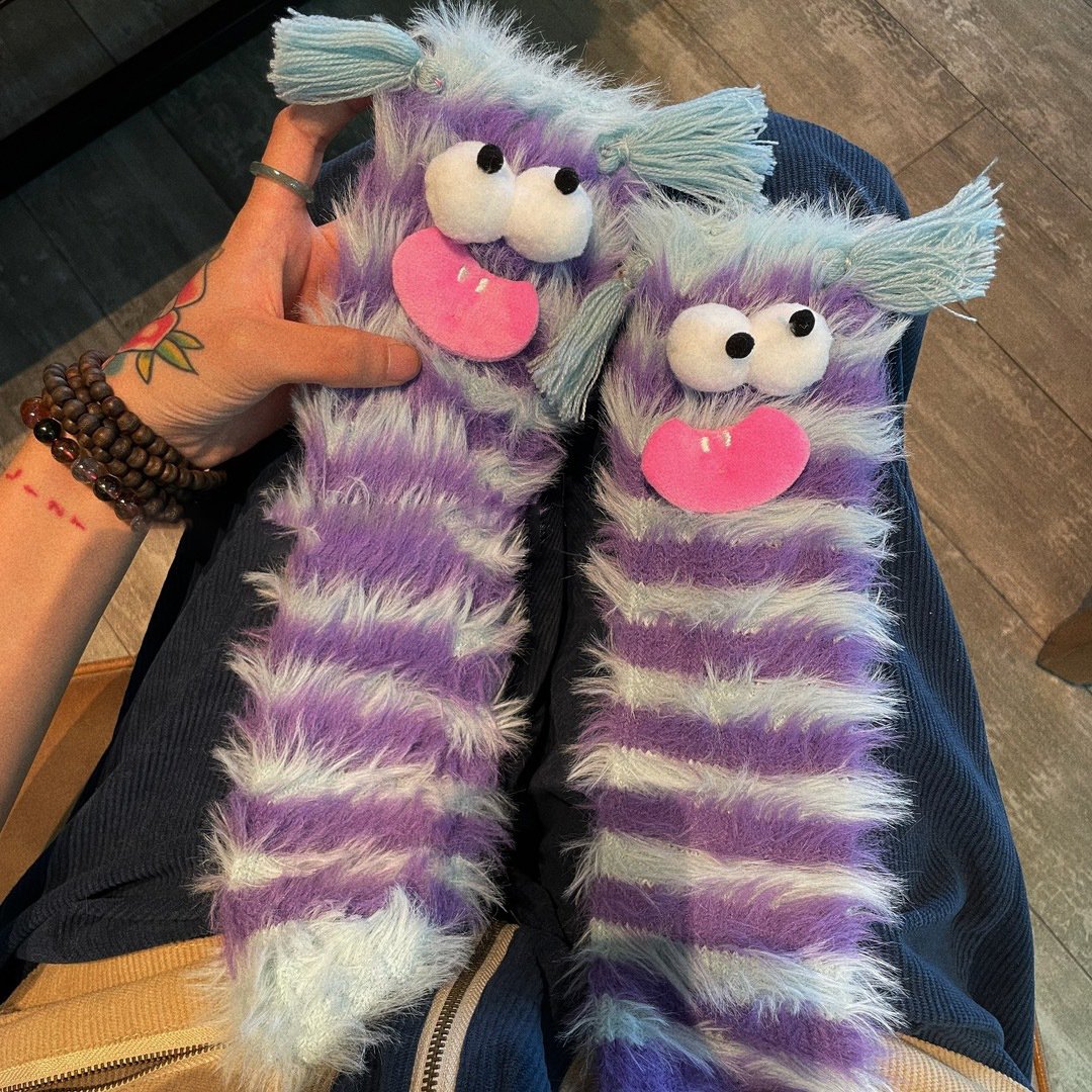 Unleash the Cuteness❄️: Warm & Cozy Fluffy Cartoon Monster Socks on Sale! 🧦👾
