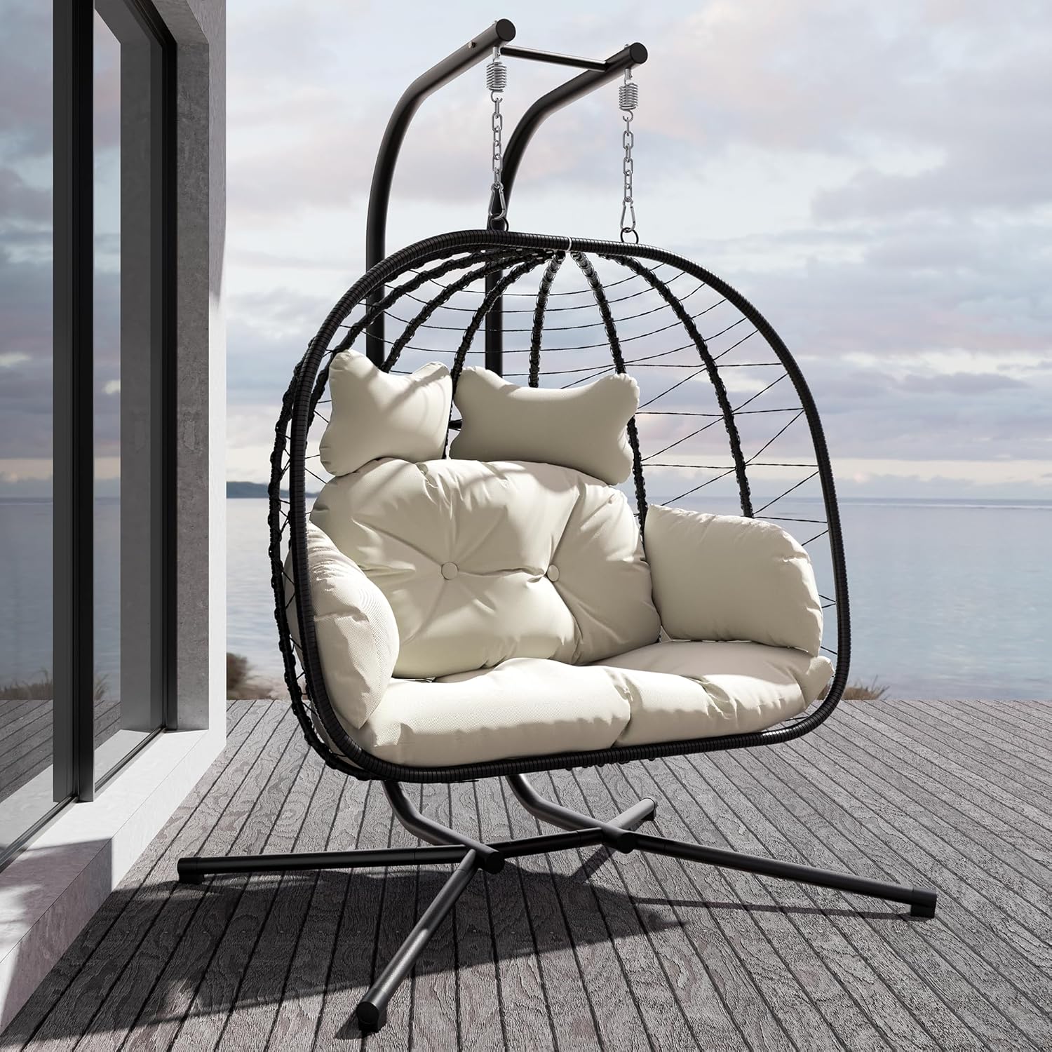 🔥HOT SALE NOW!!!💝Buy 2 Get 2 Free✨Double Wicker Swing Egg Chair Indoor Outdoor