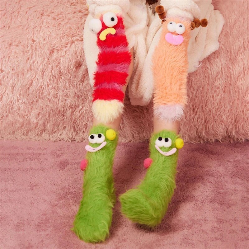 Unleash the Cuteness❄️: Warm & Cozy Fluffy Cartoon Monster Socks on Sale! 🧦👾