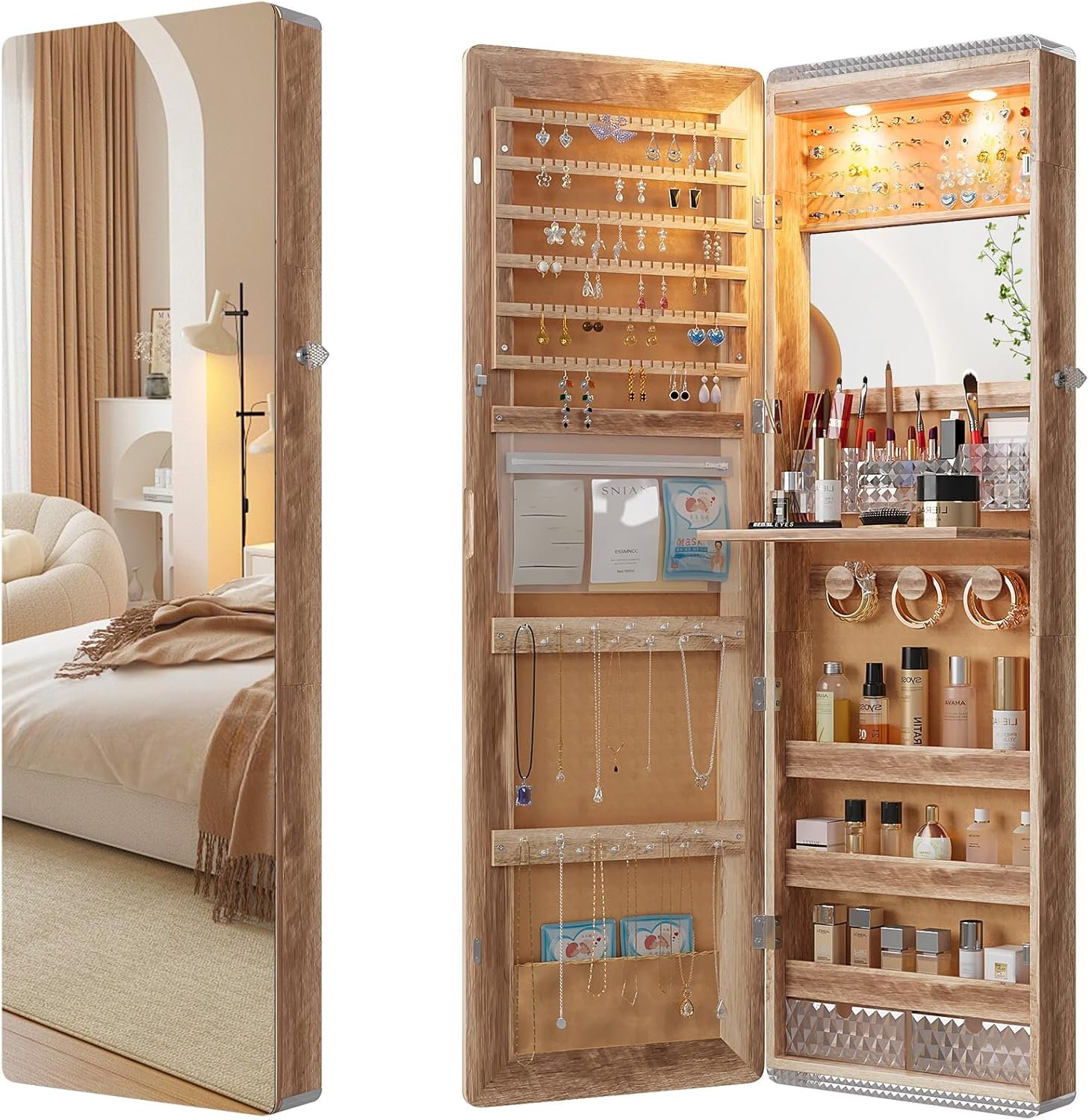 💥2025 Mother's Day Gifts 💖LED Mirror Jewelry Cabinet with RGB Lights