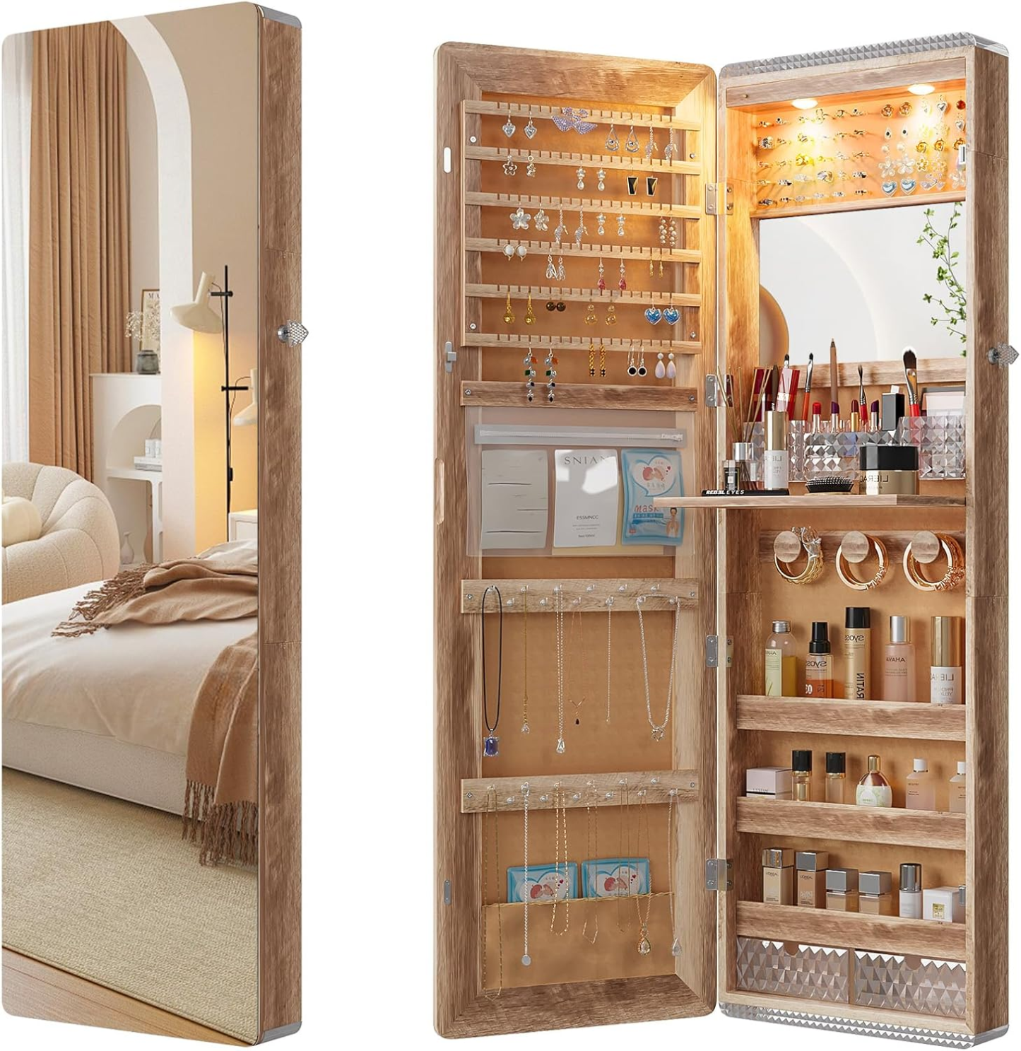 💥2025 Mother's Day Gifts 💖LED Mirror Jewelry Cabinet with RGB Lights