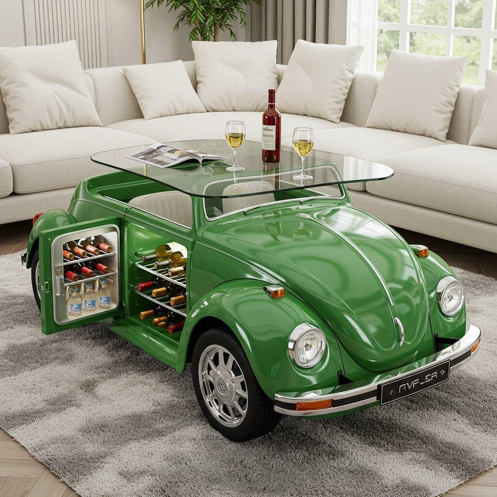 🚗Beetle Inspired Coffee Table with Built-In Fridge: Cool & Creative H