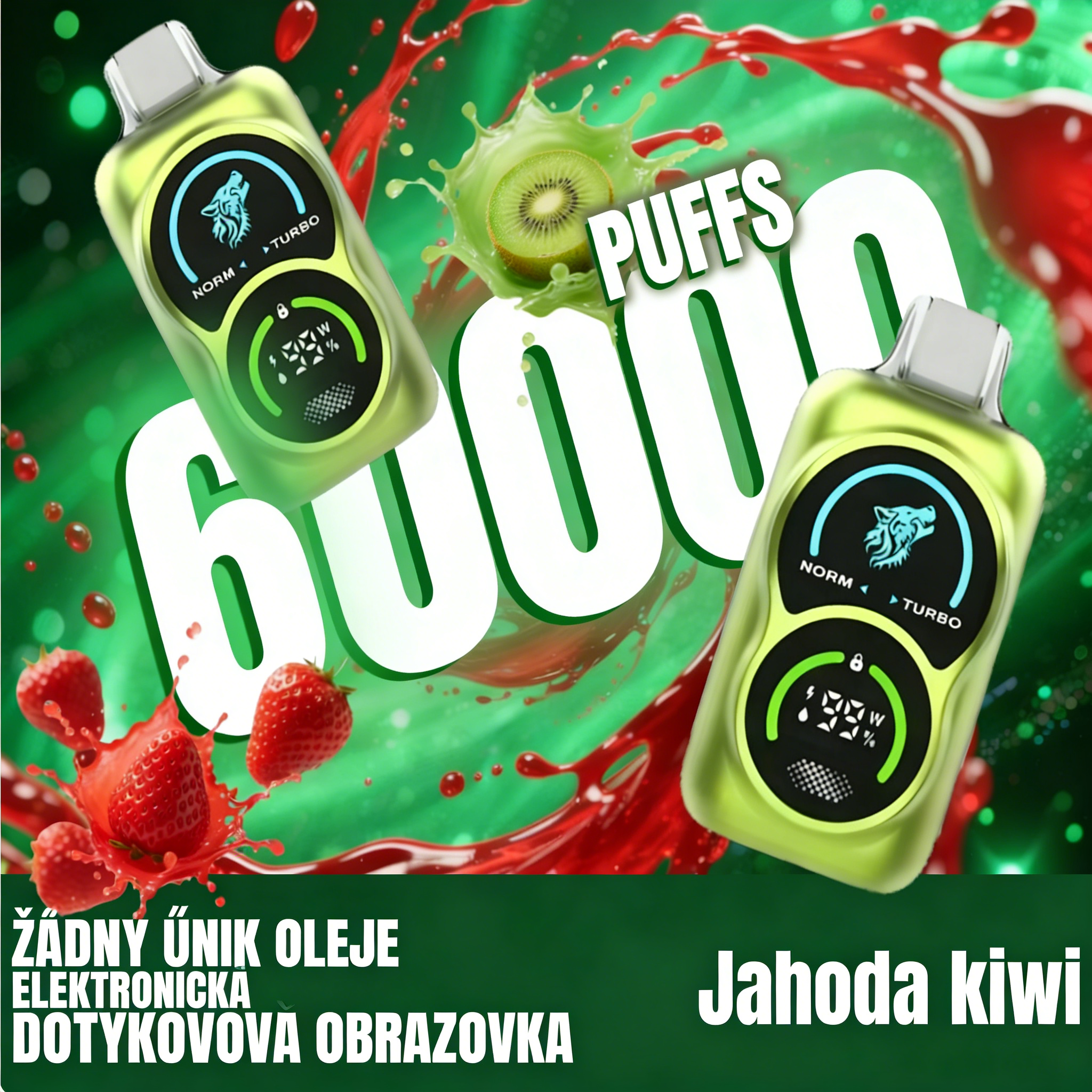 🍓🥝Jahoda Kiwi BUG 60000 Puffs Forest Wolf jednorázová e-cigareta