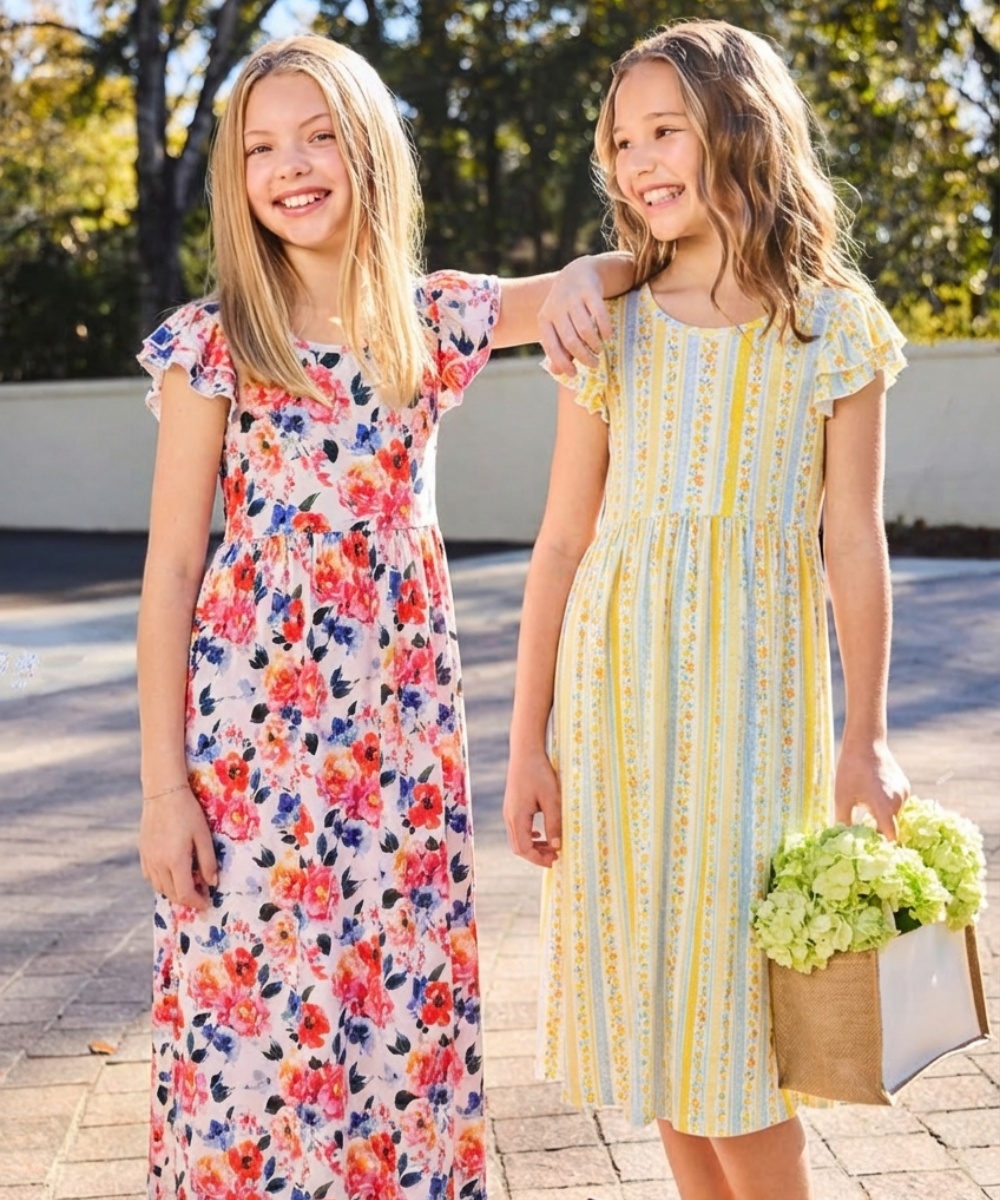 Girls Ruffle Cap Sleeve Casual Midi Bamboo Dress with Shorts