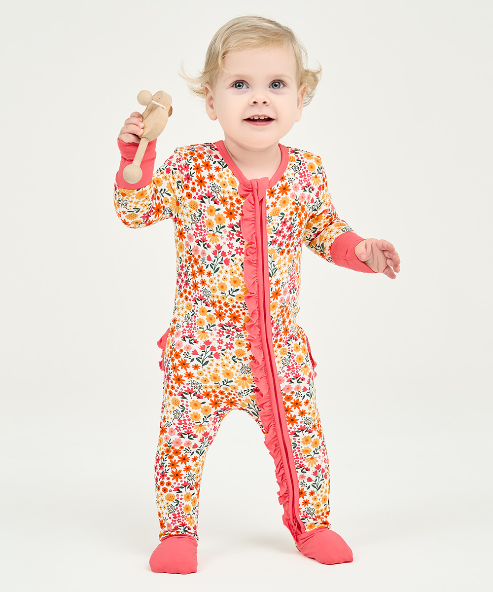 Bamboo Baby Girls 2 Way Zipper Footies