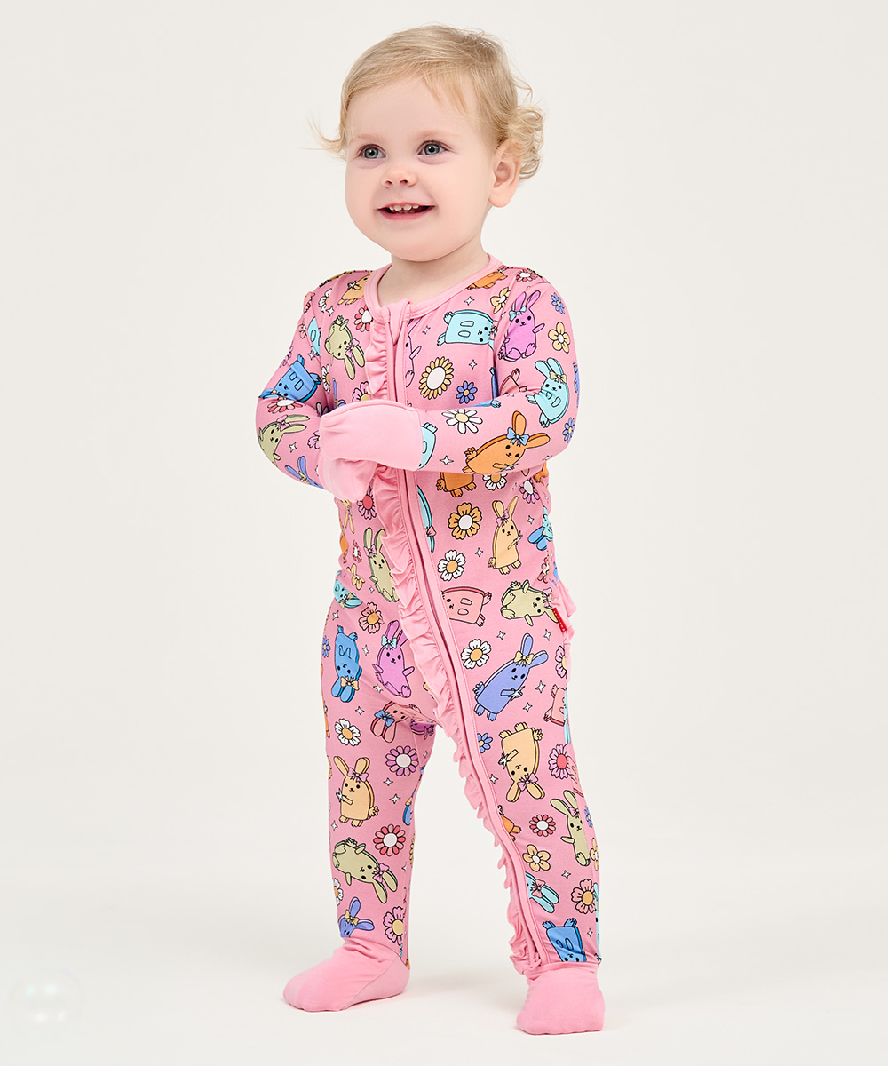 Bamboo Baby Girls 2 Way Zipper Footies