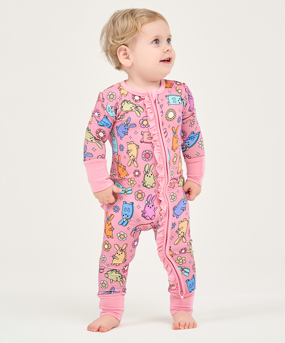Bamboo Baby Girls 2 Way Zipper Footies