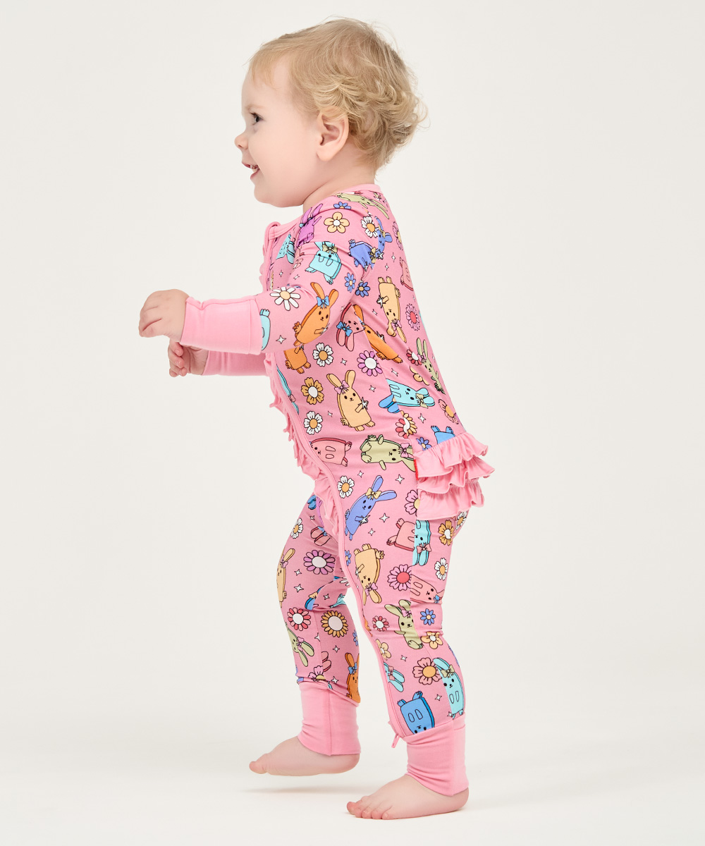 Bamboo Baby Girls 2 Way Zipper Footies