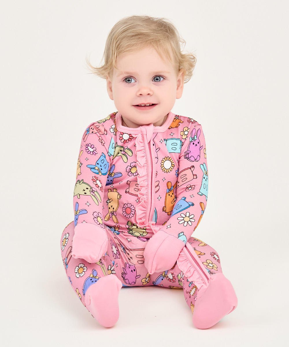 Bamboo Baby Girls 2 Way Zipper Footies