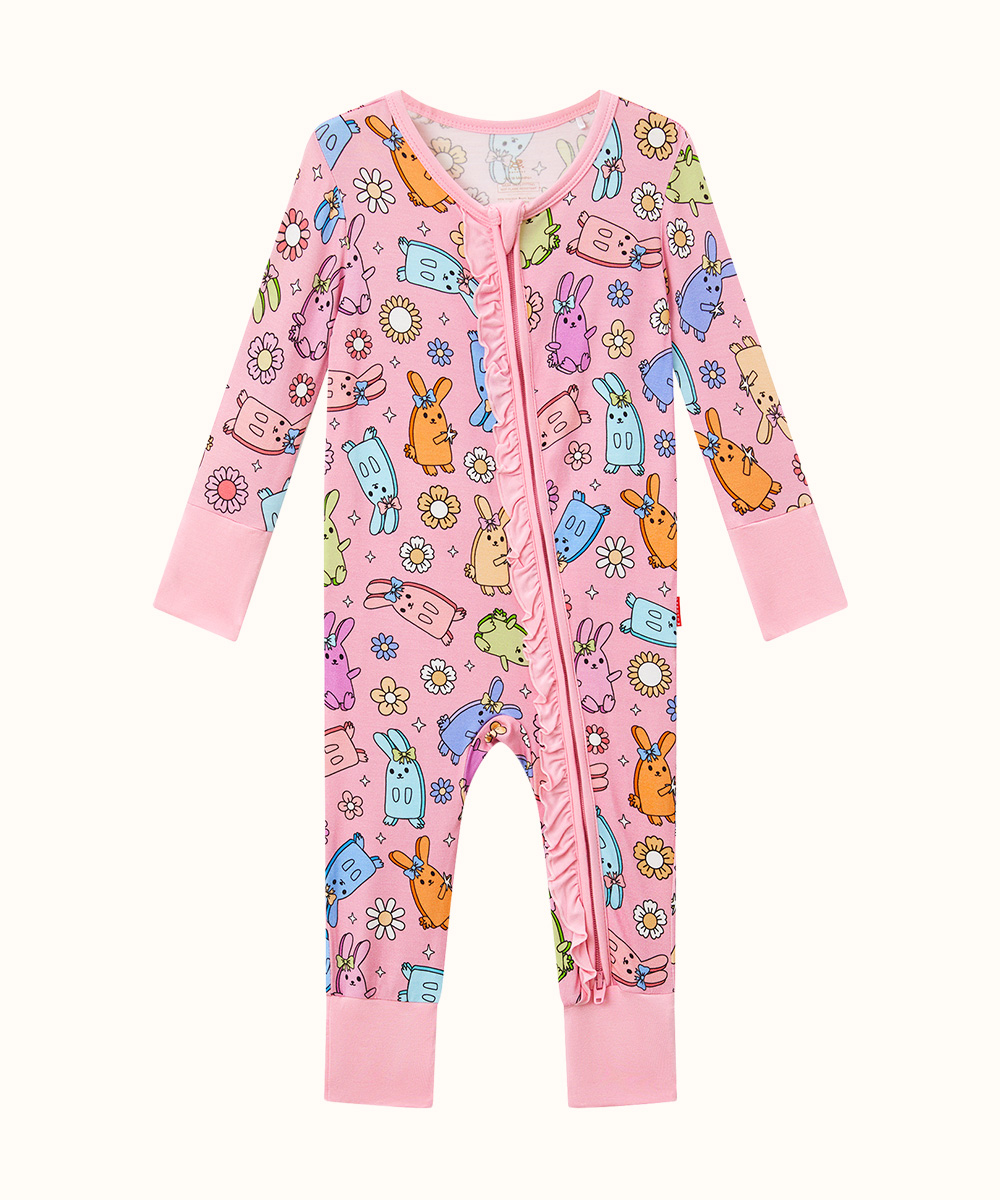 Bamboo Baby Girls 2 Way Zipper Footies