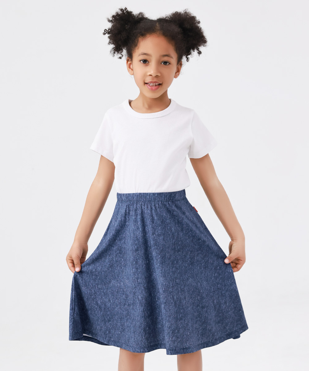 Kids Girls Flowy A-Line Skirt Knee Length Casual Skirt