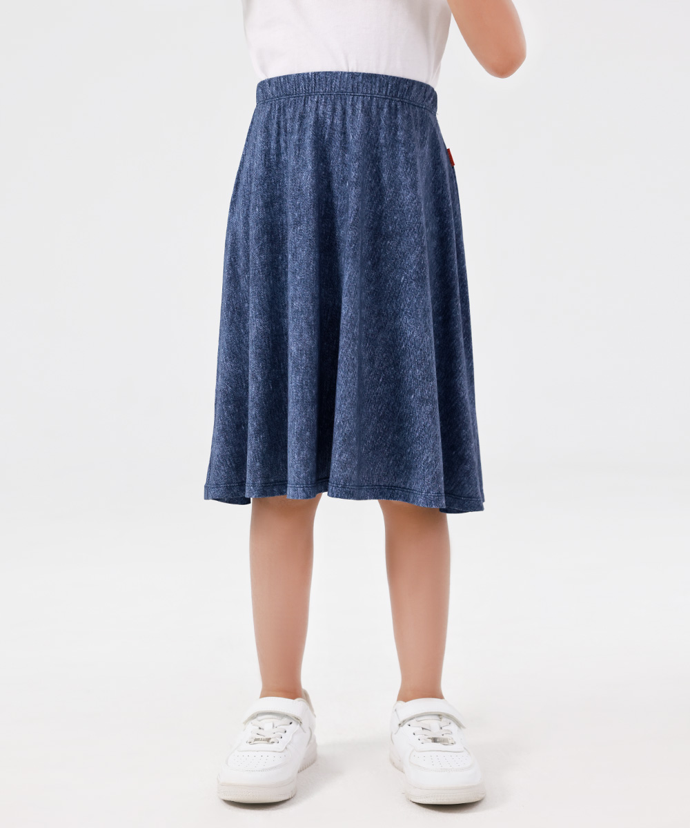 Kids Girls Flowy A-Line Skirt Knee Length Casual Skirt