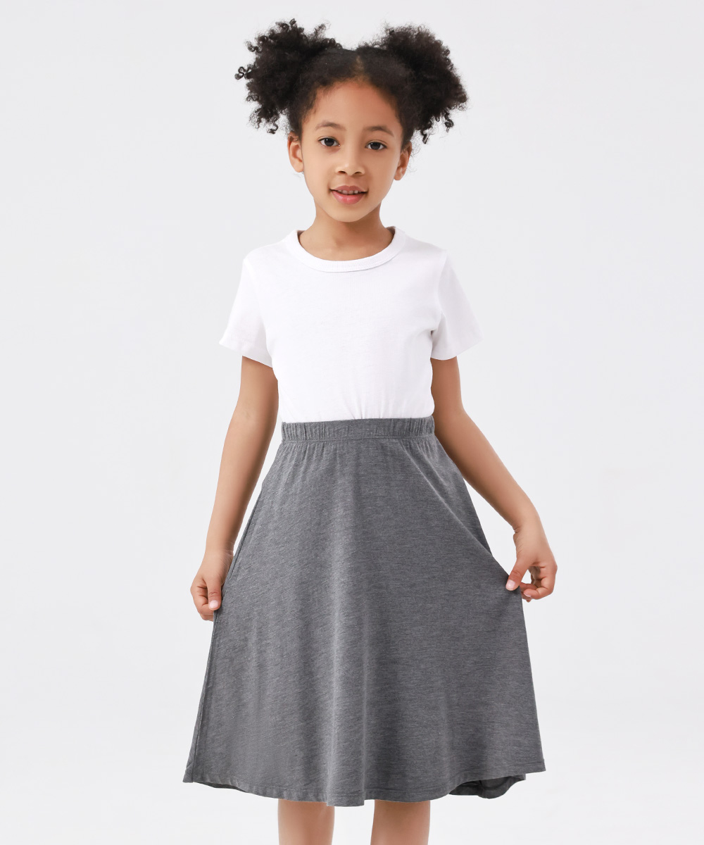 Kids Girls Flowy A-Line Skirt Knee Length Casual Skirt
