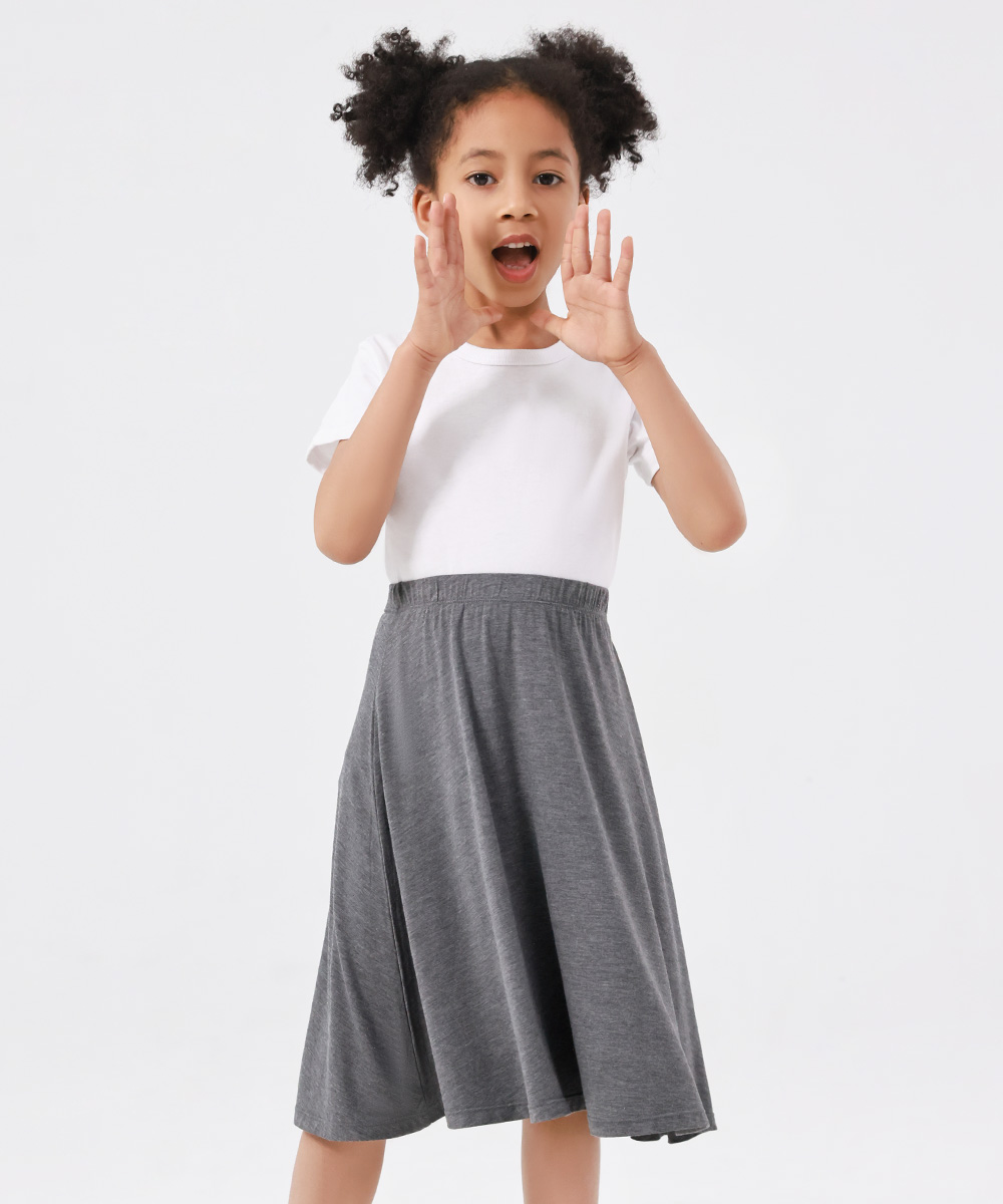 Kids Girls Flowy A-Line Skirt Knee Length Casual Skirt