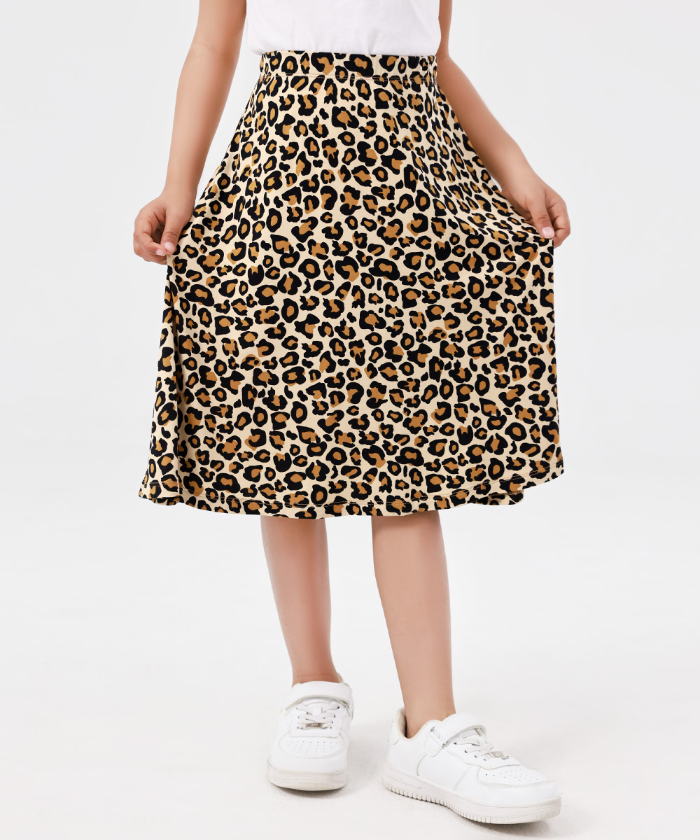 Kids Girls Flowy A-Line Skirt Knee Length Casual Skirt