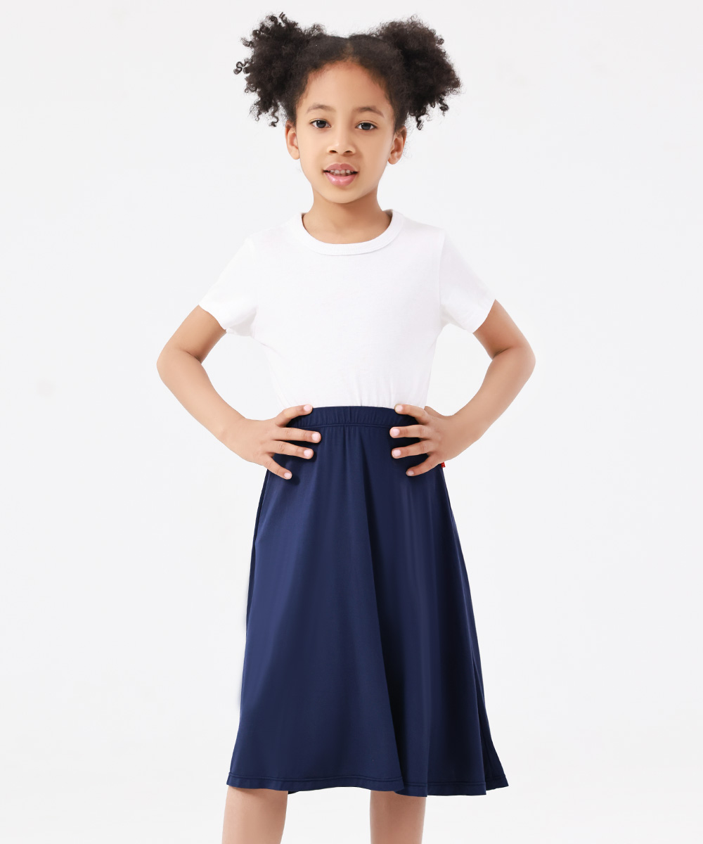 Kids Girls Flowy A-Line Skirt Knee Length Casual Skirt