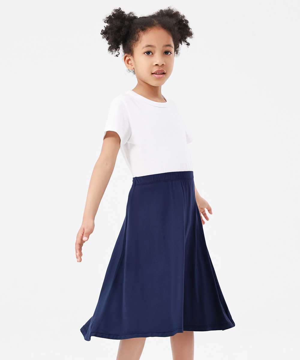 Kids Girls Flowy A-Line Skirt Knee Length Casual Skirt