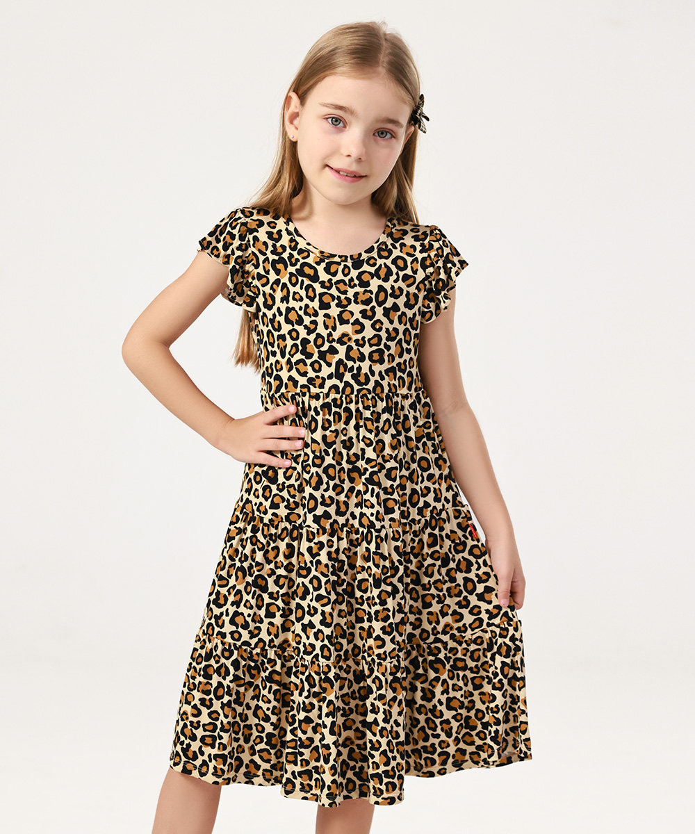 5-14Y Girl's Flutter Sleeve Tiered Swing Midi Casual Bamboo Sundress