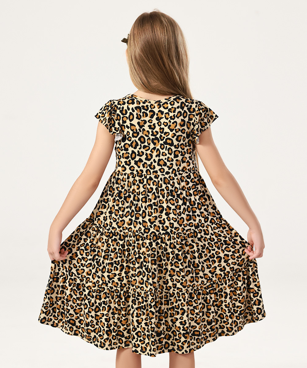 5-14Y Girl's Flutter Sleeve Tiered Swing Midi Casual Bamboo Sundress