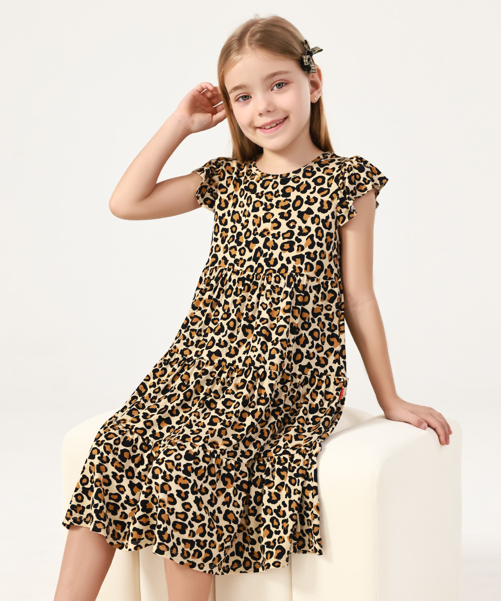 5-14Y Girl's Flutter Sleeve Tiered Swing Midi Casual Bamboo Sundress