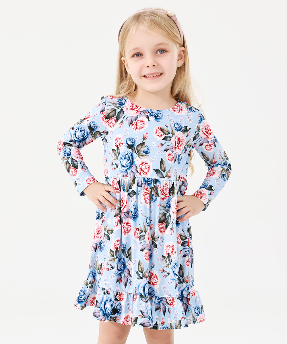 2T-12Y Long Sleeve Bamboo Viscose Girls' Twirl Dresses
