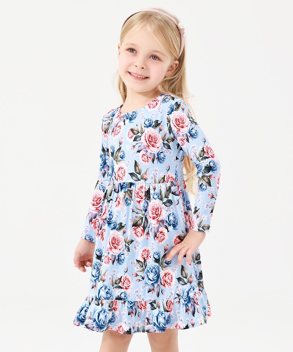 2T-12Y Long Sleeve Bamboo Viscose Girls' Twirl Dresses