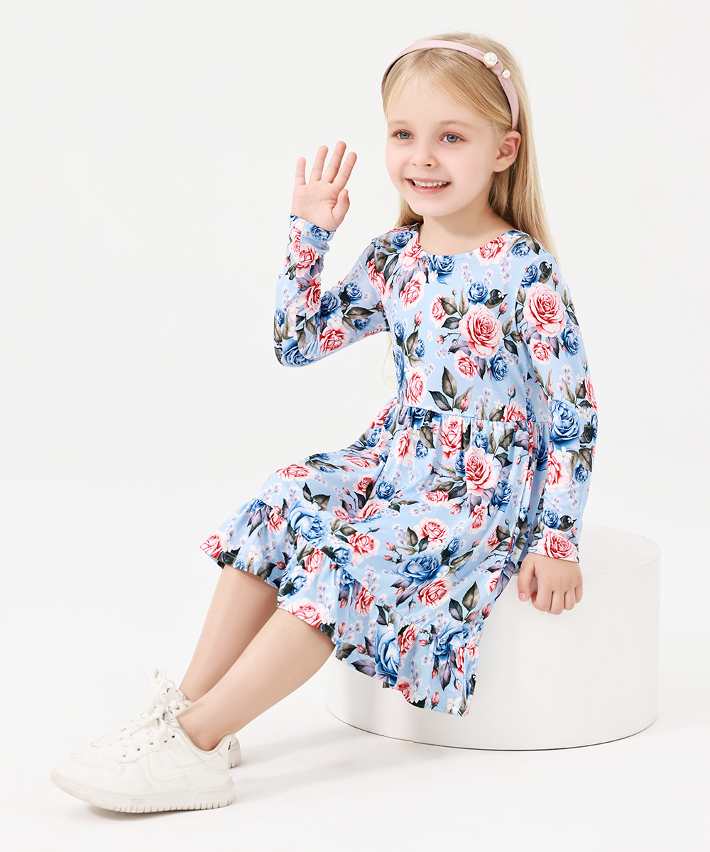 2T-12Y Long Sleeve Bamboo Viscose Girls' Twirl Dresses